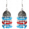 Turquoise & Red Jasper Gemstone Studded Jhumki In.925 Silver Overlay GE06-1051