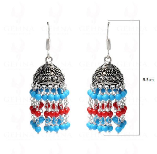 Turquoise & Red Jasper Gemstone Studded Jhumki In.925 Silver Overlay GE06-1051