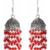 Coral Gemstone Studded Bead Jhumki In Silver GE06-1052