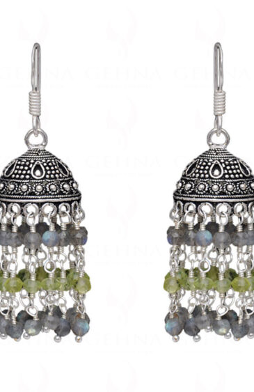 Peridot & Labradorite Gemstone Jhumki Style Earrings In Silver GE06-1053