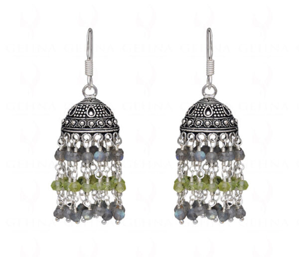 Peridot & Labradorite Gemstone Jhumki Style Earrings In Silver GE06-1053