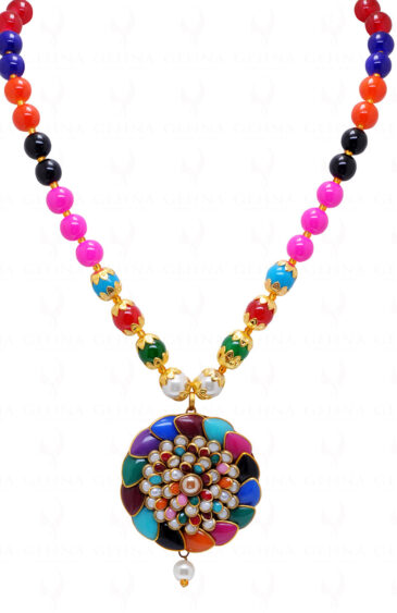 Multi Color Stone Studded Pacchi Pendant & Earring Set – PN-1053