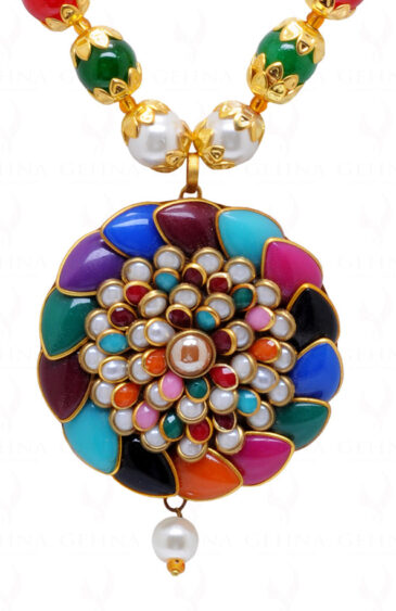 Multi Color Stone Studded Pacchi Pendant & Earring Set – PN-1053