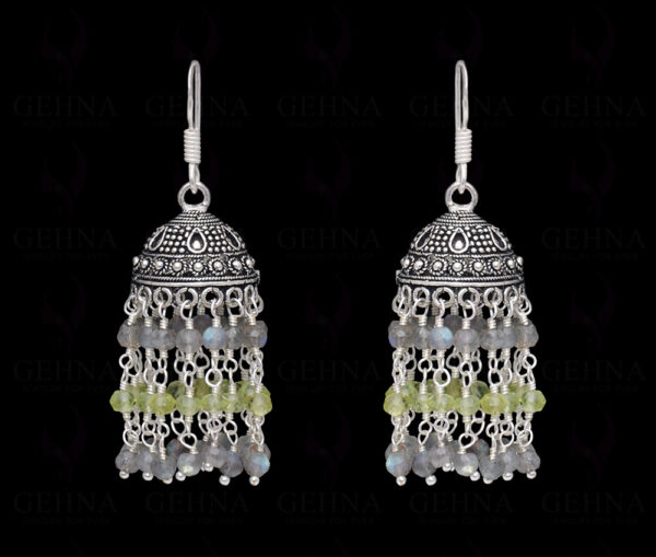 Peridot & Labradorite Gemstone Jhumki Style Earrings In Silver GE06-1053