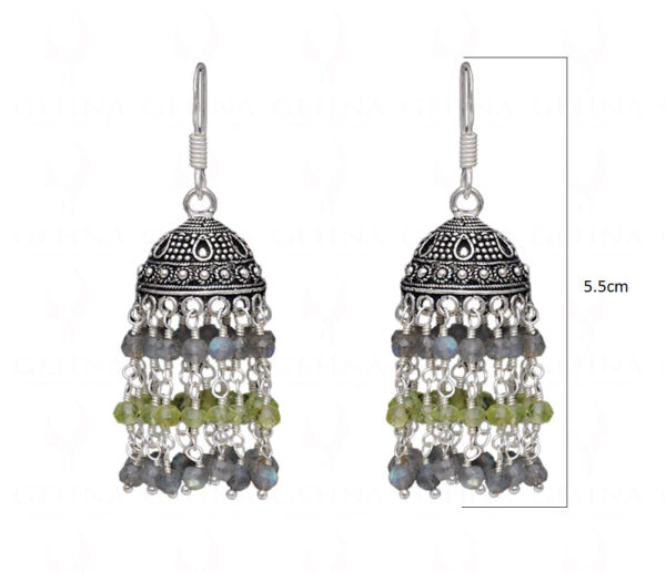 Peridot & Labradorite Gemstone Jhumki Style Earrings In Silver GE06-1053