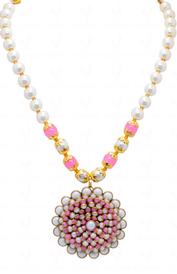 Pearl & Pink Chalcedony Color Stone Pendant & Earring Set – PN-1054