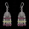 Garnet & Peridot Gemstone Jhumki Style Earrings In .925 Silver Overlay GE06-1054