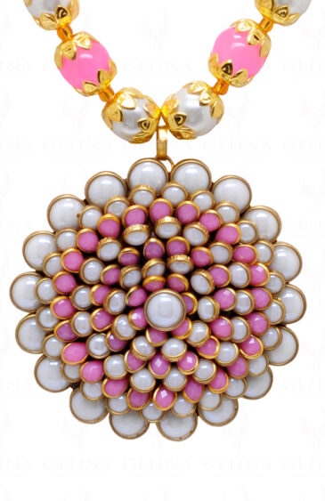 Pearl & Pink Chalcedony Color Stone Pendant & Earring Set – PN-1054