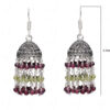 Garnet & Peridot Gemstone Jhumki Style Earrings In .925 Silver Overlay GE06-1054