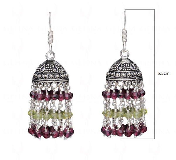 Garnet & Peridot Gemstone Jhumki Style Earrings In .925 Silver Overlay GE06-1054