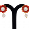 Pearl & Red Coral Color Stone Studded Pendant & Earring Set - PN-1055