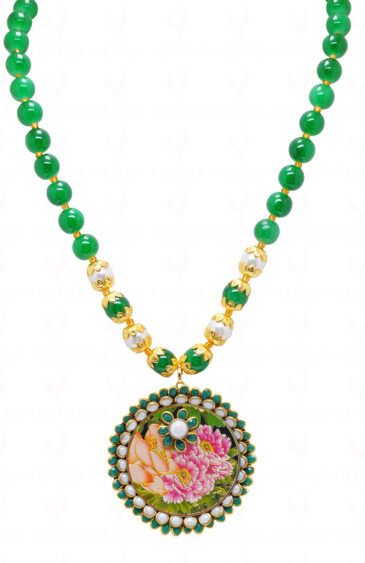 Pearl & Green Onyx Color Stone Studded Pacchi Pendant & Earring Set – PN-1057