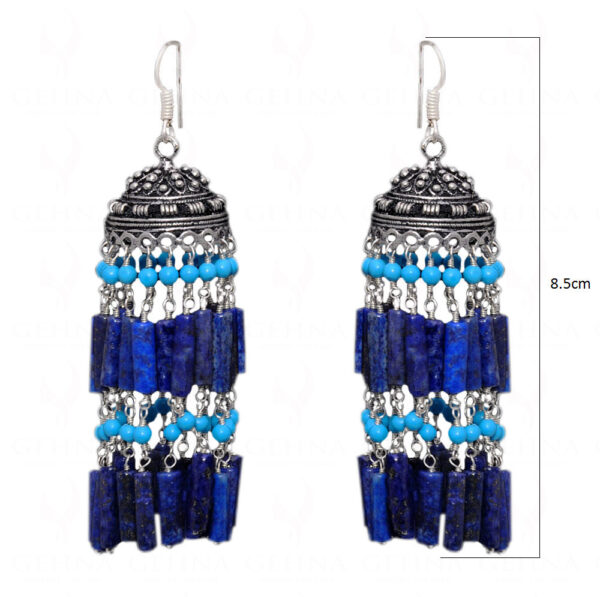 Lapis Lazuli & Turquoise Gemstone Jhumki Style Earrings In Silver GE06-1059