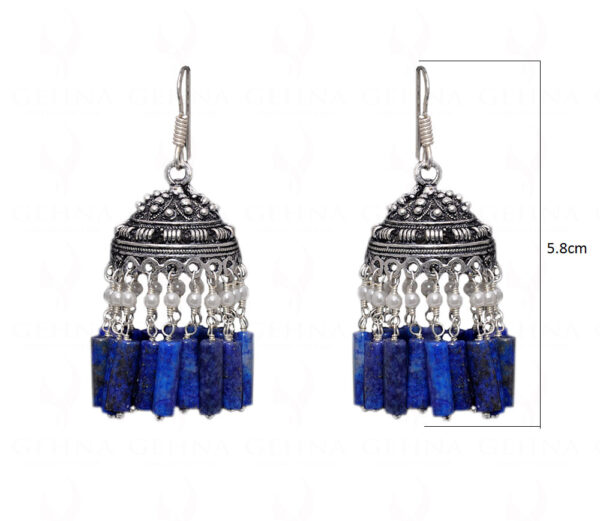 Pearl & Lapis Lazuli Gemstone Jhumki Style Earrings In Silver GE06-1060