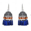 Lapis Lazuli & Carnelian Gemstone Jhumki Style Earrings In Silver GE06-1061