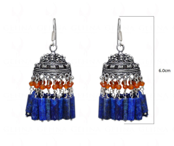 Lapis Lazuli & Carnelian Gemstone Jhumki Style Earrings In Silver GE06-1061