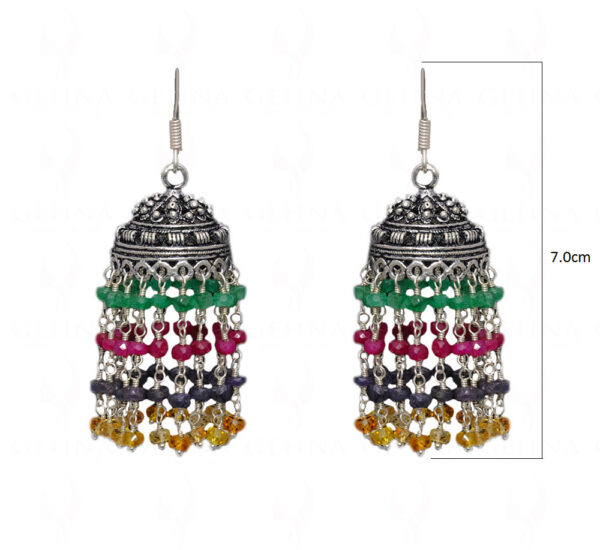 Ruby, Emerald & Sapphire Gemstone Bead Jhumki In Silver GE06-1063