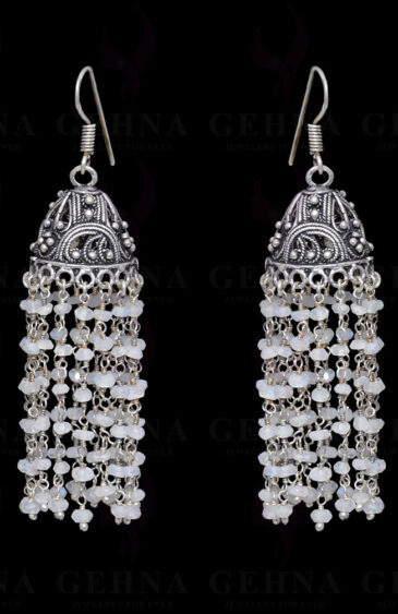 White Moonstone Gemstone Faceted Bead Jhumki In .925 Silver Overlay GE06-1064