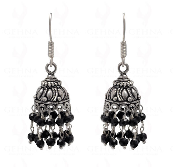 Black Onyx Gemstone Faceted Bead Earrings In Silver GE06-1065