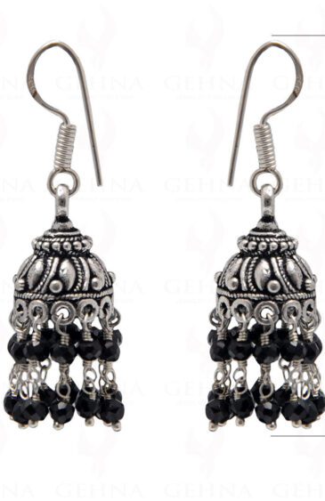 Black Onyx Gemstone Faceted Bead Earrings In Silver GE06-1065