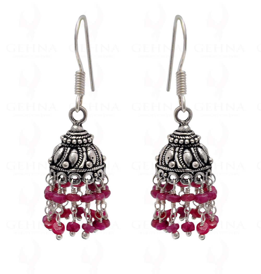 92.5 Sterling Silver Earrings Triangle Embossed with Silver Beads Hangings