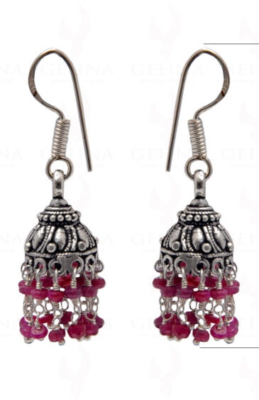 Ruby Gemstone Faceted Bead Earrings In Silver GE06-1066