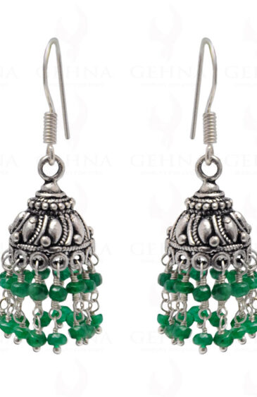 Emerald Gemstone Faceted Bead Earrings In Silver GE06-1068