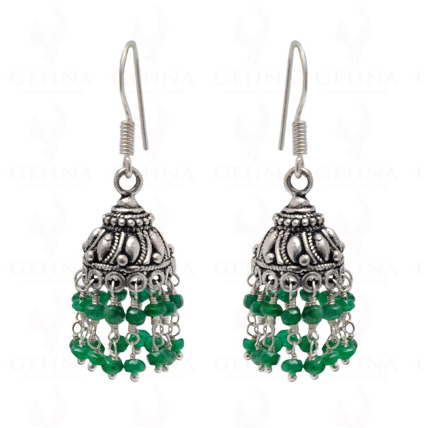 Emerald Gemstone Faceted Bead Earrings In Silver GE06-1068