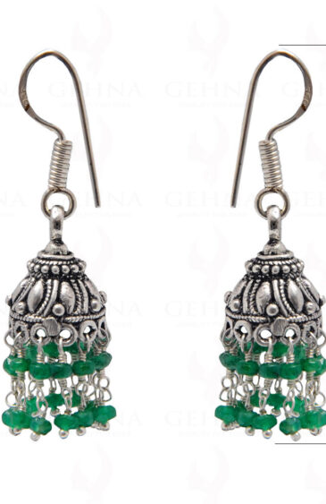 Emerald Gemstone Faceted Bead Earrings In Silver GE06-1068