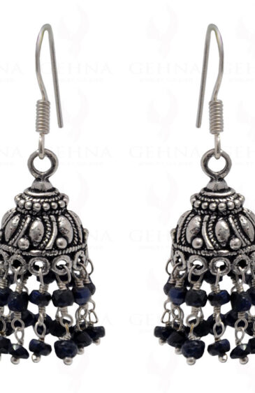 Blue Sapphire Gemstone Faceted Bead Earrings In Silver GE06-1069