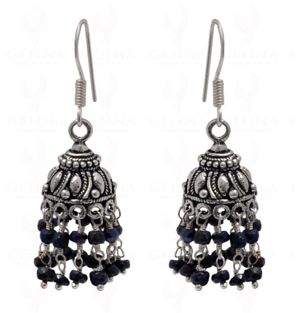 Blue Sapphire Gemstone Faceted Bead Earrings In Silver GE06-1069