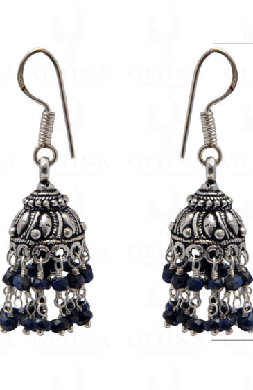 Blue Sapphire Gemstone Faceted Bead Earrings In Silver GE06-1069