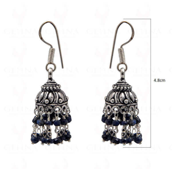 Blue Sapphire Gemstone Faceted Bead Earrings In Silver GE06-1069