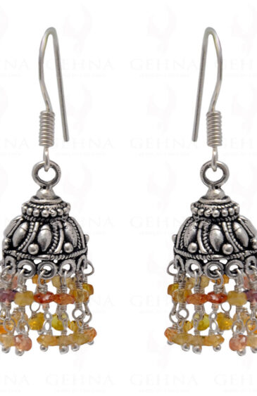 Yellow Sapphire Gemstone Faceted Bead Earrings In Silver GE06-1070