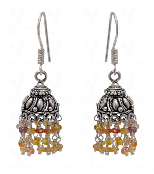 Yellow Sapphire Gemstone Faceted Bead Earrings In Silver GE06-1070