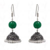 Pearl & Emerald Gemstone Bead Earrings In Silver GE06-1071