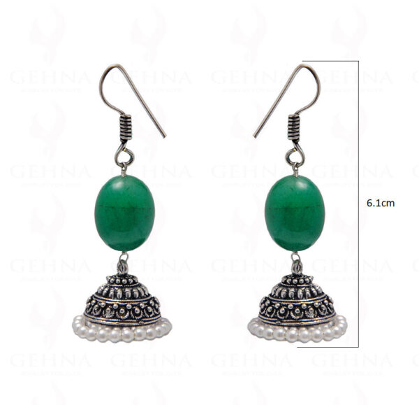 Pearl & Emerald Gemstone Bead Earrings In Silver GE06-1073