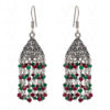 Ruby & Emerald Gemstone Faceted Bead Earrings In Silver GE06-1074