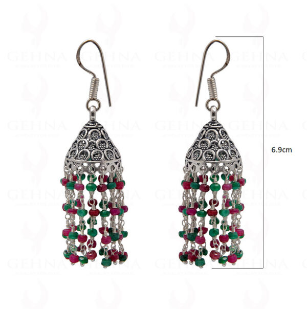Ruby & Emerald Gemstone Faceted Bead Earrings In Silver GE06-1074