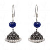 Pearl & Blue Sapphire Gemstone Bead Earrings In Silver GE06-1075
