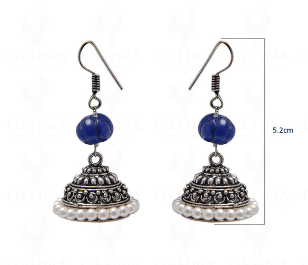 Pearl & Blue Sapphire Gemstone Bead Earrings In Silver GE06-1075