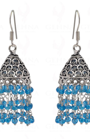 Blue Topaz Gemstone Faceted Bead Earrings In Silver GE06-1076