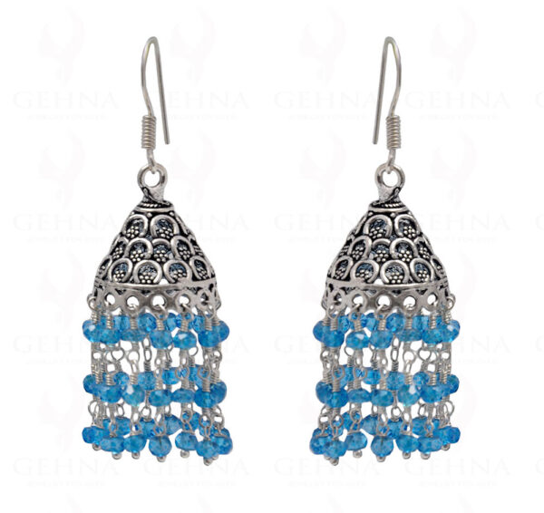 Blue Topaz Gemstone Faceted Bead Earrings In Silver GE06-1076