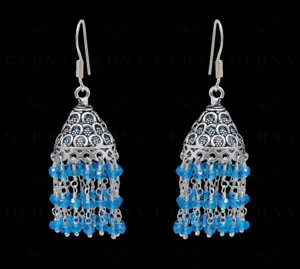 Blue Topaz Gemstone Faceted Bead Earrings In Silver GE06-1076