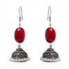 Pearl & Ruby Gemstone Bead Earrings In Silver GE06-1077