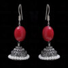 Pearl & Ruby Gemstone Bead Earrings In Silver GE06-1077