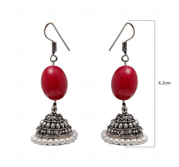 Pearl & Ruby Gemstone Bead Earrings In Silver GE06-1077