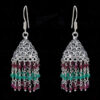 Red Garnet & Green Onyx Gemstone Faceted Bead Earrings In Silver GE06-1078