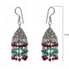 Red Garnet & Green Onyx Gemstone Faceted Bead Earrings In Silver GE06-1078