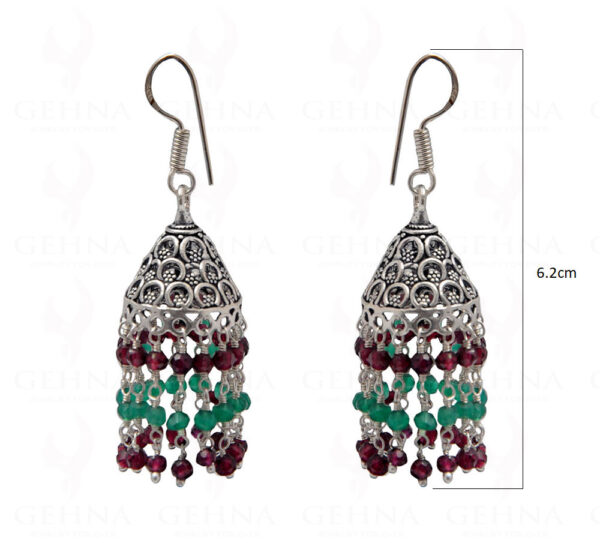 Red Garnet & Green Onyx Gemstone Faceted Bead Earrings In Silver GE06-1078